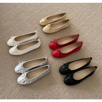 韓國春季新款女鞋淺口蝴蝶結褶皺一腳蹬牛津軟底芭蕾舞蹈平底單鞋