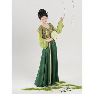 未央織造司原創唐制漢服復原敦煌團花唐褙子雪紡圓領衫內搭八破裙