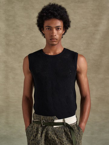 NET DAMAGED SLEEVELESS VEST (atb1328m) [BLACK]