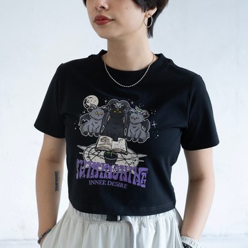 【塔羅貓系列】Summoning圖案女裝短Tee - 黑色//軍綠色 (ZT1780)