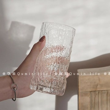 玻璃杯水杯家用早餐杯簡約清新森系ins風杯子女可愛啤酒杯咖啡杯