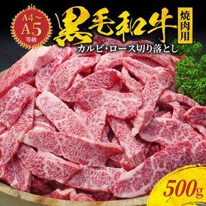 ふるさと納税 S001-026A_黒毛和牛 焼肉 カルビ ロース 切り落とし 500g A4 〜 A5 熊本県天草市