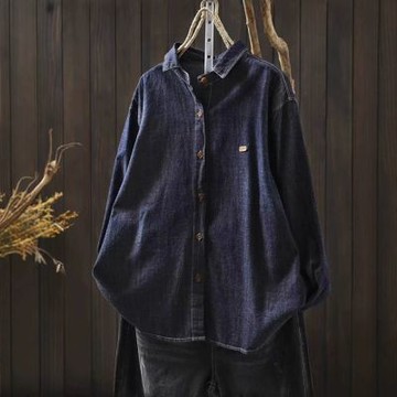 設計所在 棉麻隨性風 長袖牛仔襯衫( M-L可選)