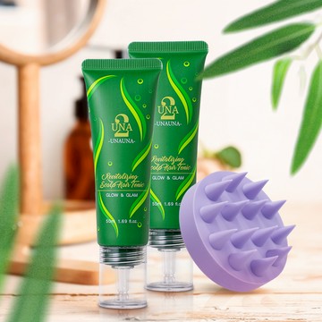 養髮按摩組 - UNA(豐厚抗落 四胜肽頭皮養護精華 50ml*2  [1倍濃度]+仿手感 乾濕兩用 頭皮按摩梳*1)