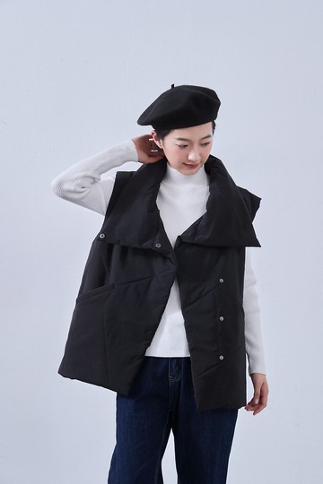 不對稱大領鋪棉背心 秋冬外套 戶外背心 KNNJ359