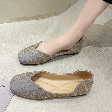 春夏仙女風平底方頭奶奶鞋女淺口平跟舒適軟底單鞋透氣百搭瓢鞋