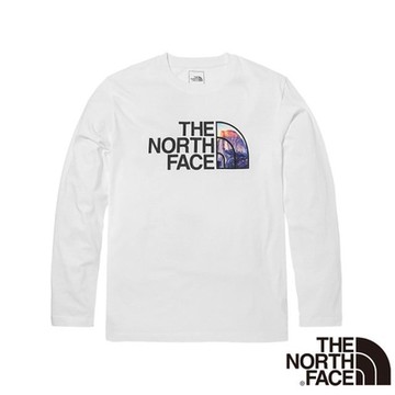 【The North Face】男 純棉品牌戶外印花寬鬆長袖上衣.休閒衫_7QUY-FN4 白色