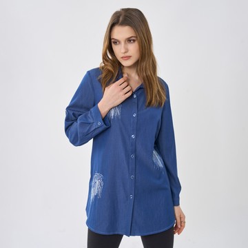 CLL巧玲瓏 刺繡造型丹寧襯衫上衣 5343218