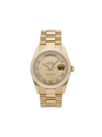 Rolex - 2001 pre-owned Day-Date 36mm - unisex - Diamond/18kt Yellow Gold - One Size