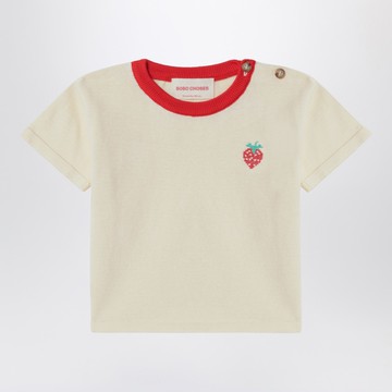 White T-shirt with strawberry embroidery