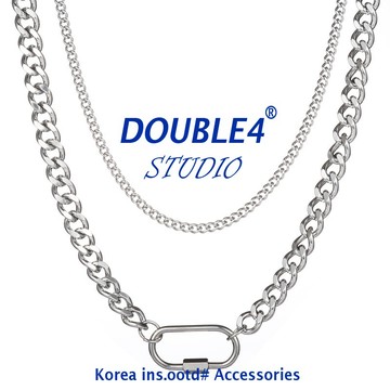 【DOUBLE4】 韓國釦環拼古巴項鍊 INS 小眾 INS 蹦迪 韓系 穿搭 配件 手鍊 男女 鋼項鏈 鈦鋼【C46】