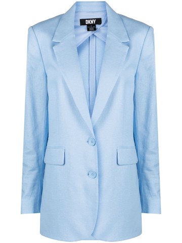 DKNY - single-breasted linen-blend blazer - women - Polyester/Rayon/Linen/Flax - XL - Blue