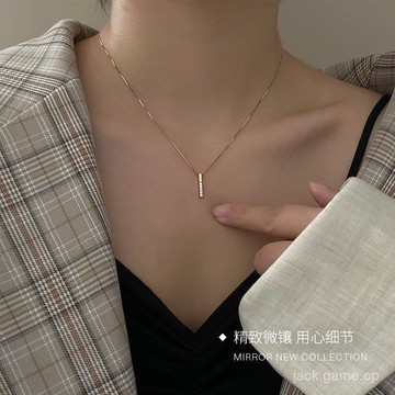 直棒S925純銀項鏈鎖骨鏈簡約百搭個性閃鑽ins冷淡風輕奢小衆品牌