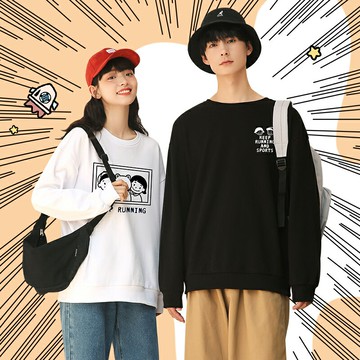 小眾情侶衛衣ins潮秋冬款加絨長袖圓領2021新款寬松無帽印花上衣