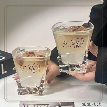 台灣出貨 玻璃杯 原創小貓威士忌杯 冰塊玻璃杯 高顏值家用喝水杯子氣泡水杯冰咖啡杯