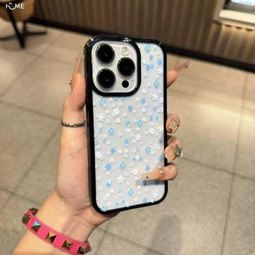 ins滿屏藍白小花適用17蘋果15手機殼12iPhone11亞克力14x13黑邊16