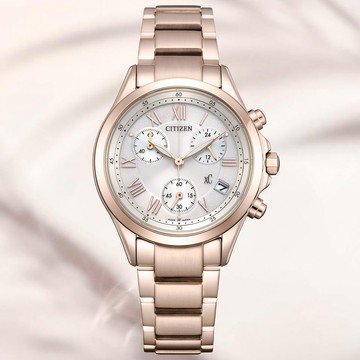CITIZEN星辰 xC系列 櫻花粉紅金 光動能計時腕錶 32.5mm / FB1405-58A