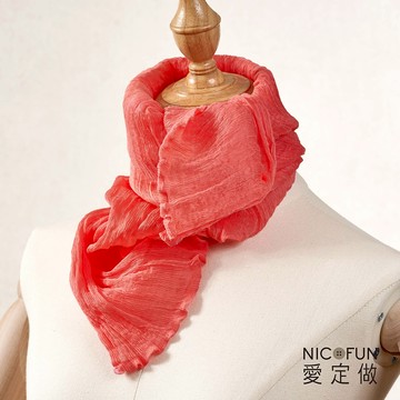 NicoFun 愛定做 魅力68 柳葉絲 透氣圍脖(四季可戴 胭脂紅 領巾 圍巾 圍脖 頸巾 桑蠶絲巾 皺褶絲巾 真絲)
