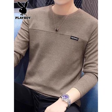 花花公子衛衣男士2026年冬季新款圓領打底上衣服加絨長袖t恤男裝
