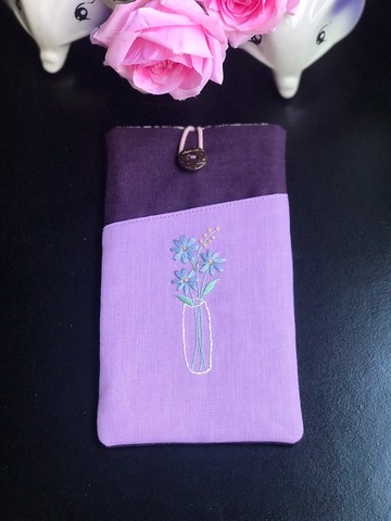 手工刺繡亞麻手機套