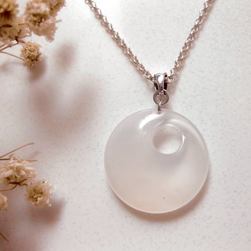 簡潔設計 玉墜 迴旋 白玉髓/簡單好搭配雙面