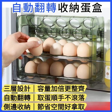 台灣現貨｜可翻轉冰箱側門雞蛋收納盒(可放30顆蛋)｜自動翻轉蛋架 冰箱收納架 雞蛋托 廚房收納盒 蛋盤蛋架 冰箱側門整理