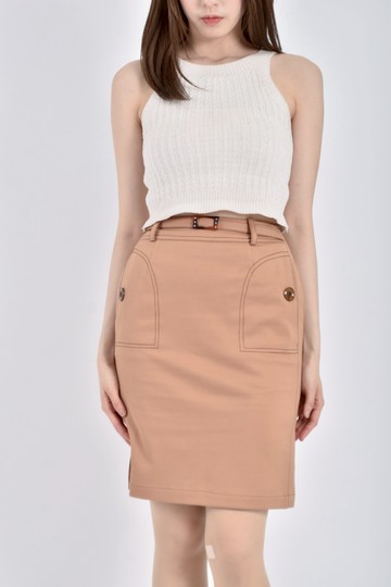 (S) orient noble撞色縫線棕色短裙