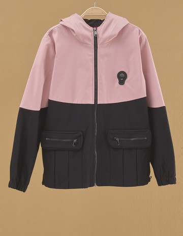 ★【喜芝梅】雙拼色彩立體口袋造型連帽夾克外套(粉色；M-2L) 223610854