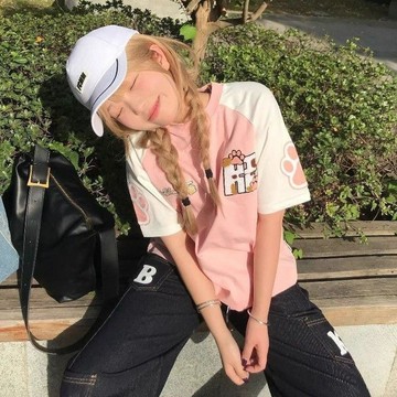 【砂糖夢境】美式復古卡通貓咪刺繡短袖T恤女夏季學院風寬鬆百搭純棉半袖上衣