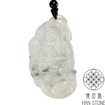 【漢石齋】天然翡翠A貨 觀音玉佩吊墜 冰種飄花(32*59*4.5mm)