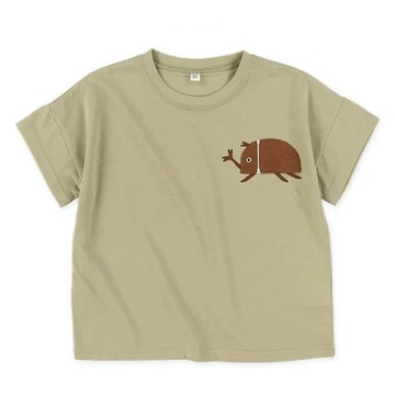 日本西松屋 - 動物造型口袋短袖上衣-獨角仙-淺棕