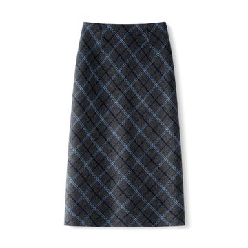 灰藍格紋毛呢包臀半身裙女2025新款秋冬高腰顯瘦中長款a字直筒裙