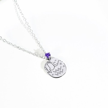 【客製化禮物】Gudetama星座系列-蛋黃哥水瓶座誕生石純銀項鍊