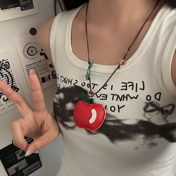 【台灣公司 可打統編】免運 ins風清新夏日水果系列皮質紅蘋果項鏈女簡約設計鎖骨鏈飾品配飾 可開發票 全館五折 工廠現貨直銷 新品特價 z9211