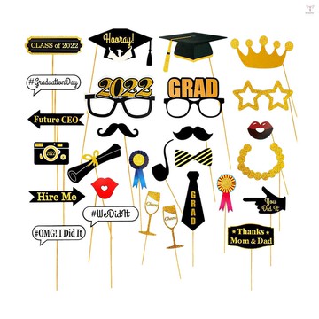 28 件裝畢業紙眼鏡 2022 年閃光眼鏡照片道具學校同學派對用品祝賀畢業慶典裝飾品