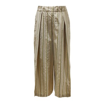 PINKO打褶卡其條紋闊腿褲