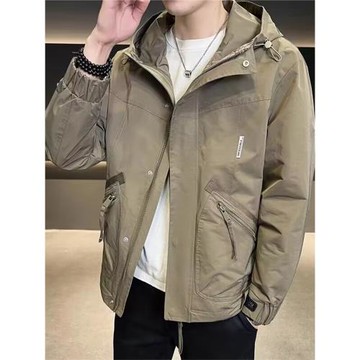 春秋季連帽工裝沖鋒衣外套男士2023新款痞帥潮牌休閑修身百搭夾克