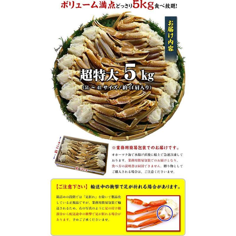 甲羅組 ズワイガニ カニ かに 蟹 超特大 生ずわいがに 足 5kg 5L~4Lサイズ 約14肩入 ロシア 業務用 産地箱