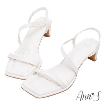 Ann’S美化腳版加圍邊-性感曲線拉帶扁跟方頭涼鞋4.5cm-白