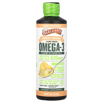 Barlean's, Seriously Delicious®，植物基 Omega-3，來自藻油，姜蜜桃味，630 毫克，16 盎司（454 克）