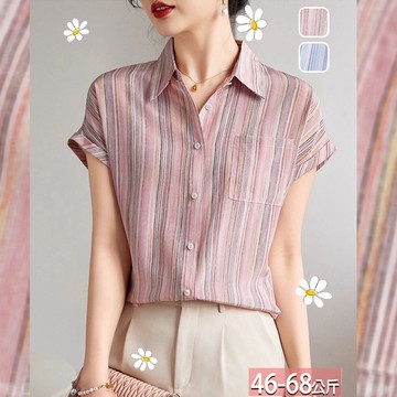 翻領彩色線條拚色口袋連肩反褶袖襯衫(2色) M-XL【175478X】【現+預】☆流行前線☆