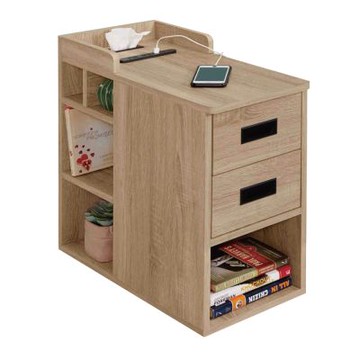 文創集 巴斯1尺二抽插座側邊茶几(二色可選)-30x62x63cm免組