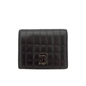 Burberry 展示品 Lola 金logo羊皮三折釦式零錢袋短夾(8062372-黑)