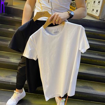 2025新款夏季重磅純色凈版短袖T恤男韓版修身彈力冰絲棉半截袖衫