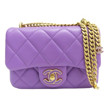 【二手名牌BRAND OFF】CHANEL 香奈兒 紫色 羊皮 鏈帶肩背包 金釦