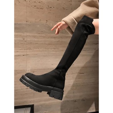 胖mm大小筒圍過膝長靴女秋冬季厚底側拉鏈瘦瘦腿彈力長筒高筒靴子