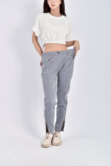 (XL) louis vuitton高腰棉質條紋藍色長褲