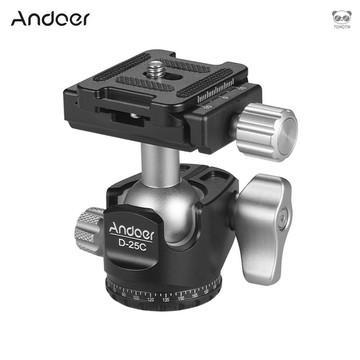 Andoer D-25C 鋁合金低重心雲臺 腳架相機迷你雲臺 雙U型槽設計 鋁合金材質 帶底座控制旋鈕 最大承載10kg