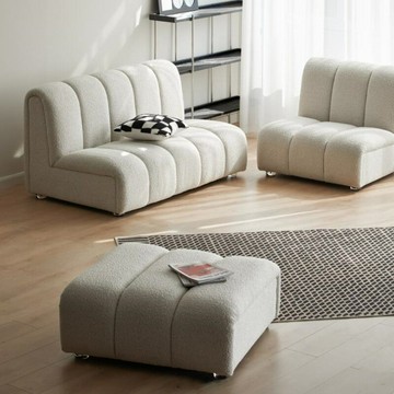 侘寂風自由組合布藝沙發客廳小戶型法式中古無扶手羊羔絨雙人沙發