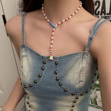 【台灣公司 可打統編】免運 甜美紅蘋果核珍珠項鏈女choker頸鏈輕奢小眾設計高級感辣妹毛衣鏈 可開發票 全館五折 工廠現貨直銷 新品特價 z9211